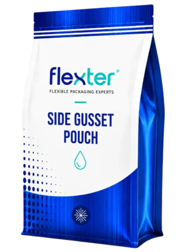 Side Gusset Pouch Flexter, Bolsa con fuelles laterales, ideal para mayor volumen.